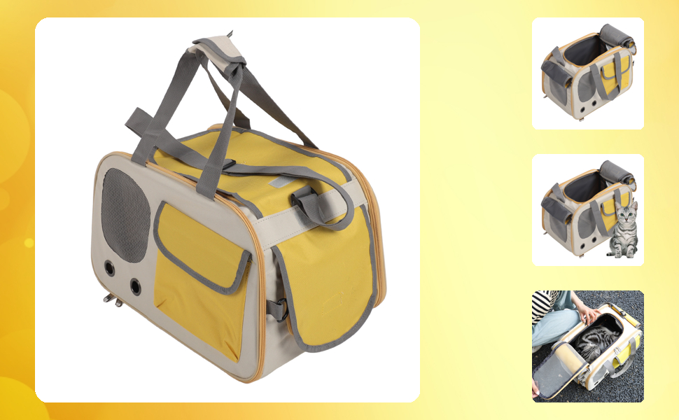 Транспортна переноска для котів та собак LUCKDANO, складана, з регульованим ременем, міцна, стильна (жовта)