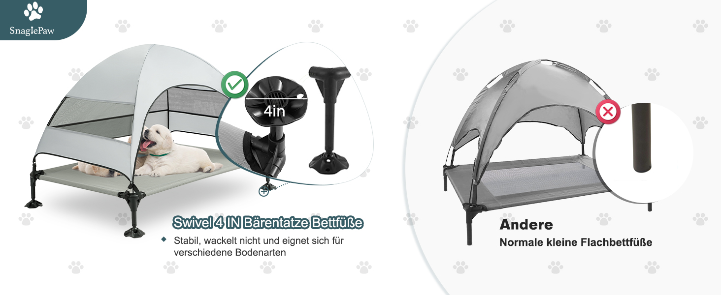 Лежанка для собак Snagle Paw з дахом, підвищене ліжко - стабільне собаче ліжко з антиковзкими ніжками, широка тінь - водонепроникна для великих собак в приміщенні/на вулиці, кемпінг та сад (Сірий, L106 x B76 x H84 см)