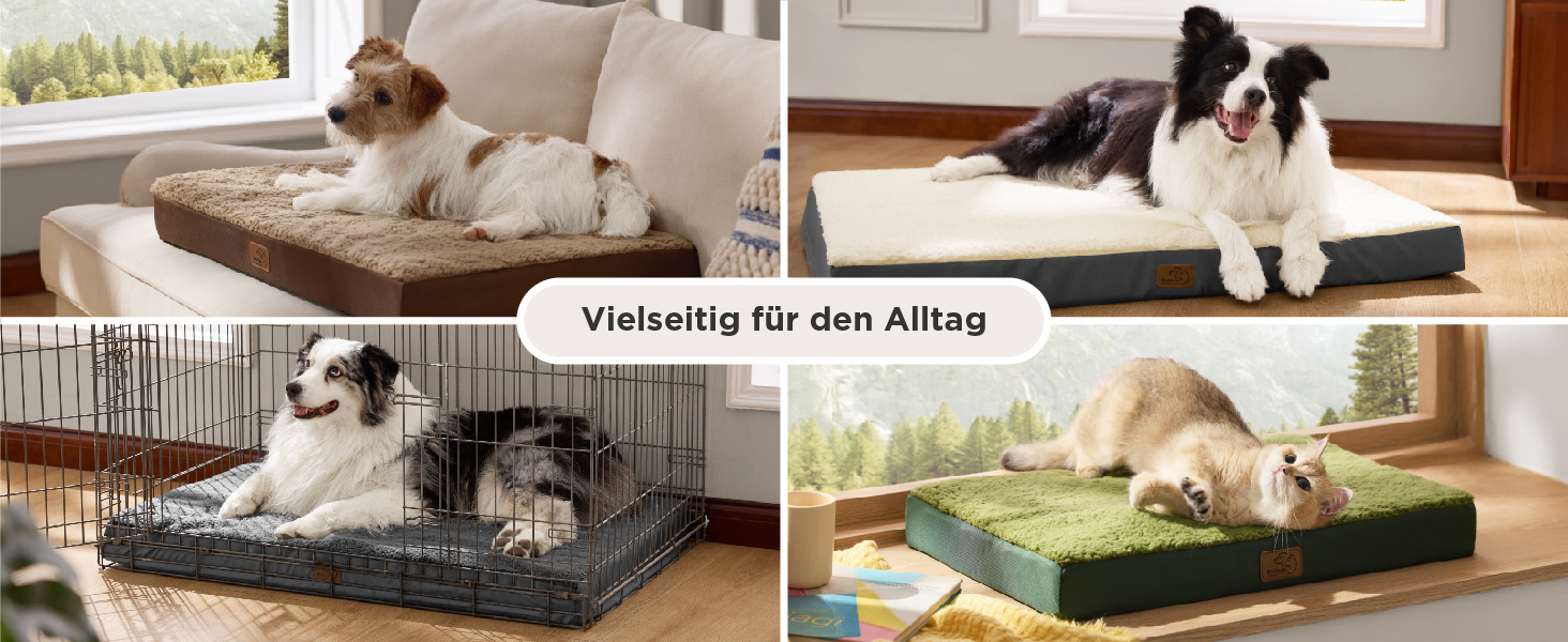 Ортопедичне ліжко для собак BEDSURE - великі породи, 91x69x8 см, м'яке, миється, сіре