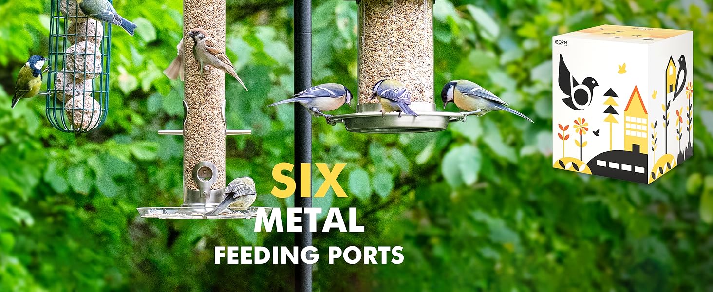 Годівниця для птахів iBorn, Металева годівниця-будиночок, Зелений колір, 18 см, для цілорічного годування, 6 отворів