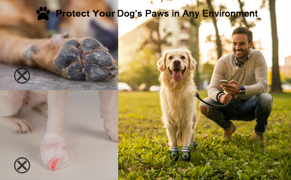 Чоботи для собак, 4 шт., водонепроникні, антиковзаючі, з відбиваючим ремінцем, чоботи для собак, захист лап для маленьких, середніх та великих собак (XL, зелений)