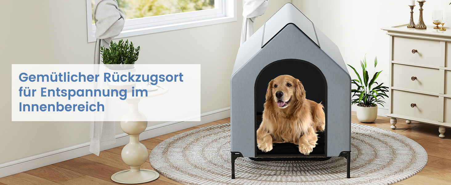 Будка для собак COSTWAY 2 в 1 з лежаком, Outdoor, сіра, 75 x 110 x 106 см