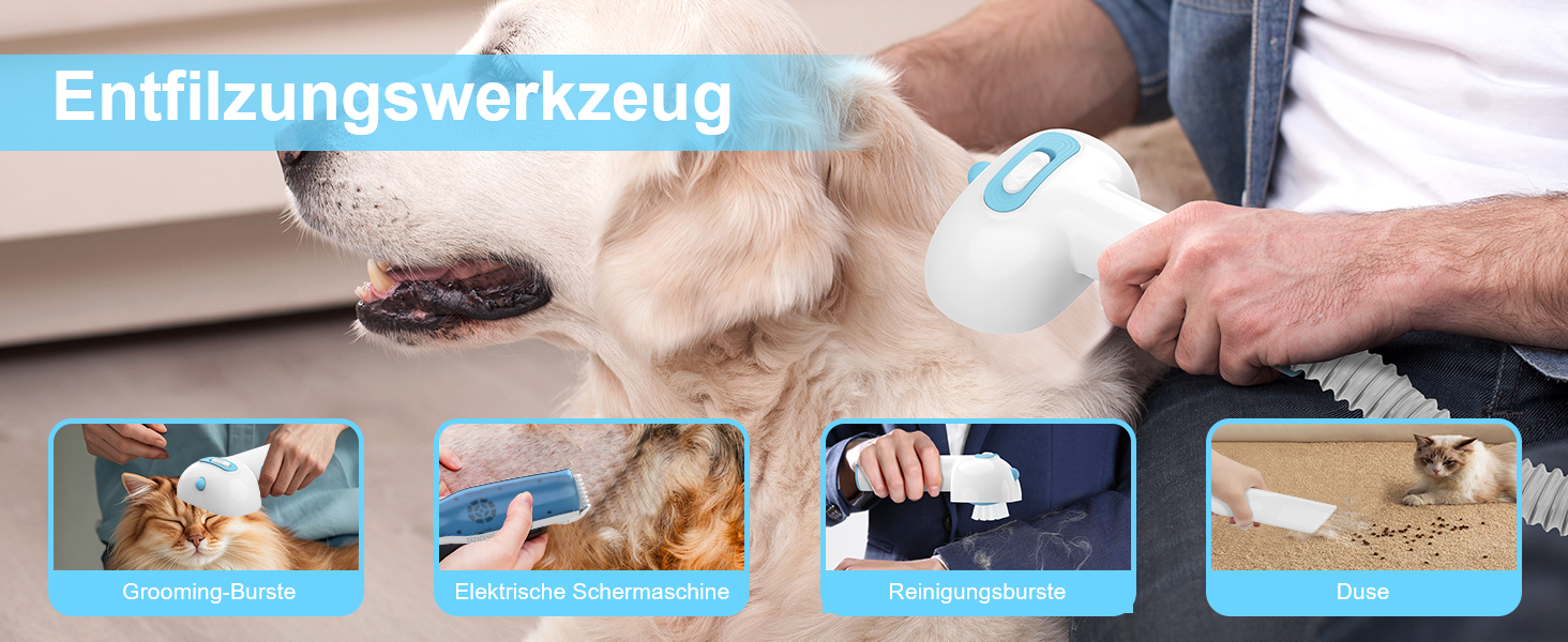 WHDPETS Машинка для стрижки собак зі збором шерсті, 2L контейнер для сміття, 45 dB, потужне всмоктування 9000 Pa, видаляє 99.99% шерсті, 4-в-1 для собак та котів