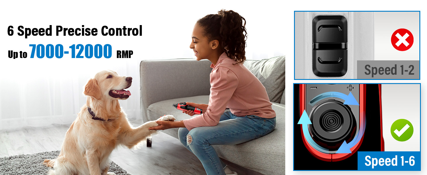 Шліфувальник кігтів для собак Casfuy Smarter Krallenschleifer 6-ступінчатий з LED-підсвіткою, тихий, перезаряджається, для собак та котів великих, середніх та малих порід (червоний)