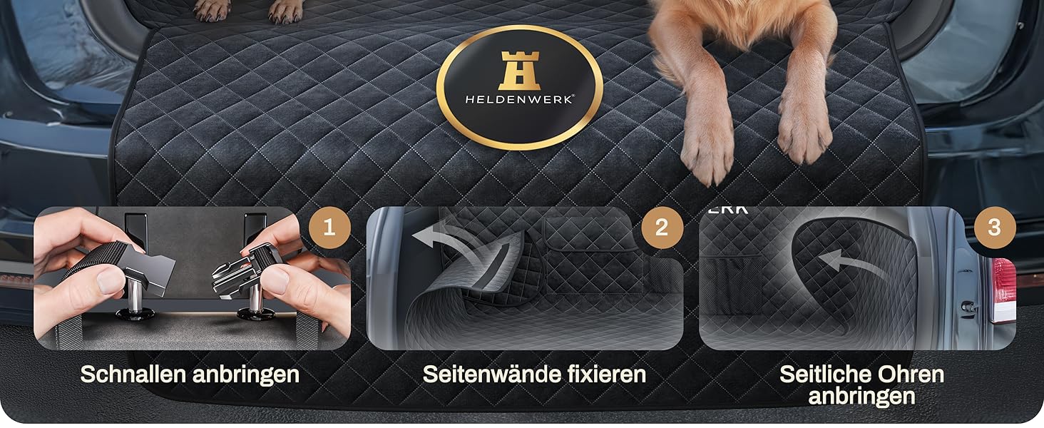 Захист для багажника авто від бруду та подряпин для собак HELDENWERK, чорний, преміум-якість, стежканий, з захистом бокових панелей та краю багажника, водовідштовхувальний, універсальний