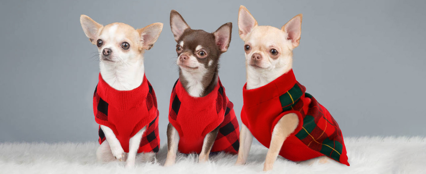 Пуловер для собак KATZINST, теплий флісовий пуловер для маленьких собак, різдвяний пуловер для Французького бульдога, Дакселя, Чихуахуа, Йоркшира, червоно-чорний, XS