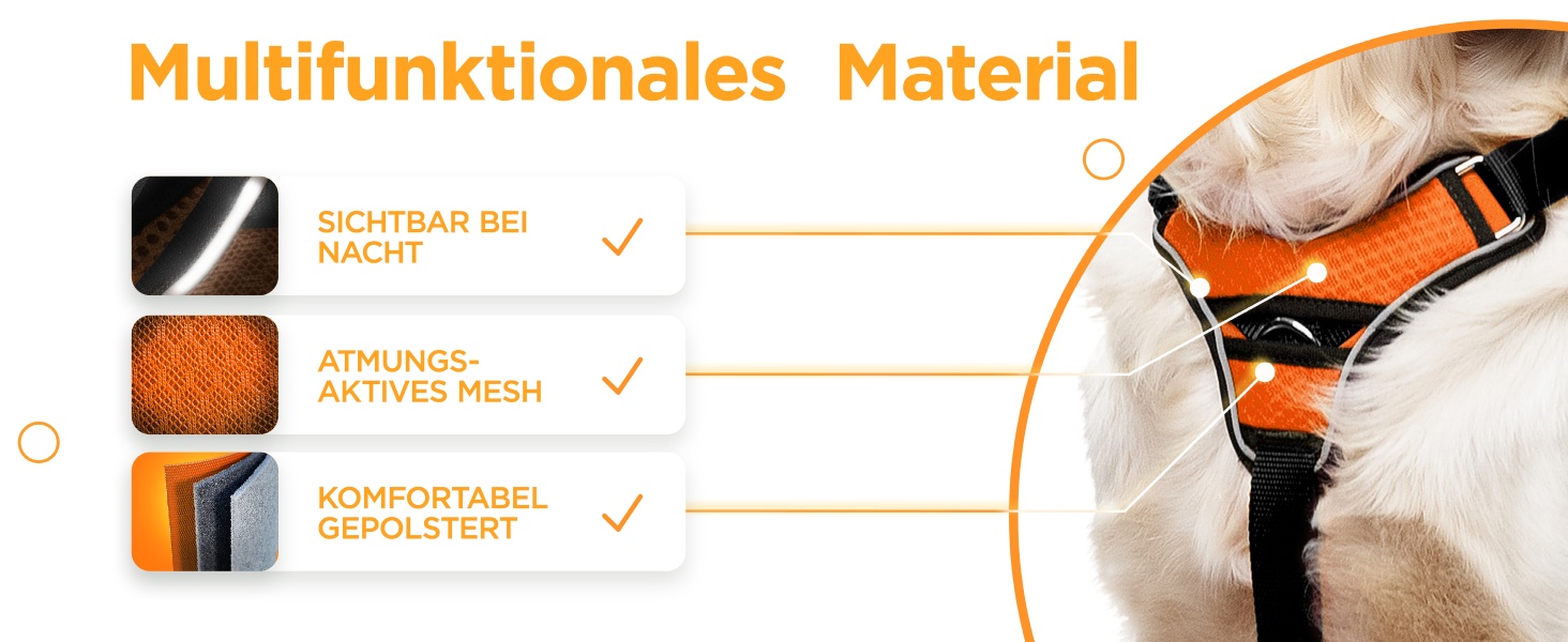 Шлейка для собак - світловідбиваюча, з м'якою підкладкою, для собак різних розмірів, помаранчевого кольору