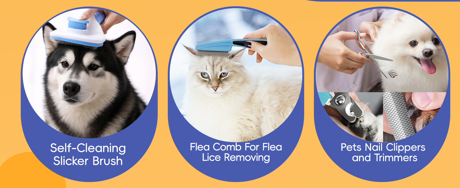 Набір для догляду за тваринами 10 предметів: щітка для собак проти випадання шерсті з обрізачем кігтів та тримером, аксесуари для догляду за собаками/котами, гребінець для видалення ковтунів + аксесуари для купання для всіх тварин