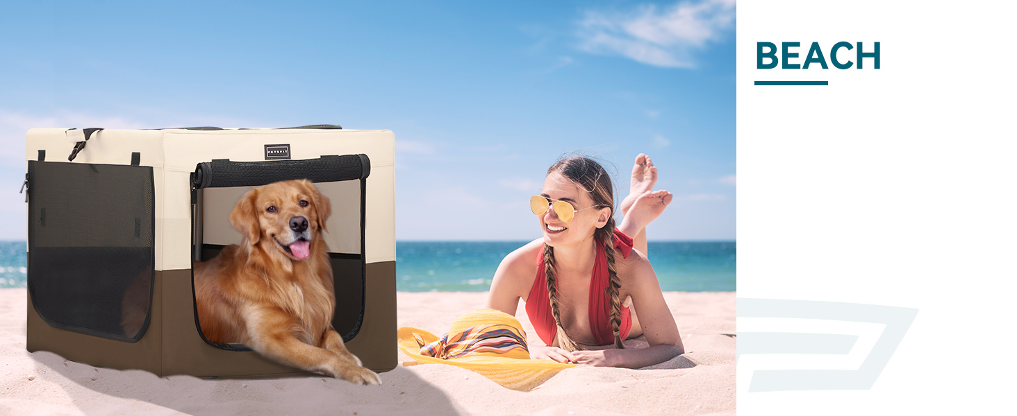Складаний контейнер Petsfit для великих собак, домашній транспортний бокс, регульований дизайн, сітчасті вікна, розмір L (76×50×49 см), колір кава