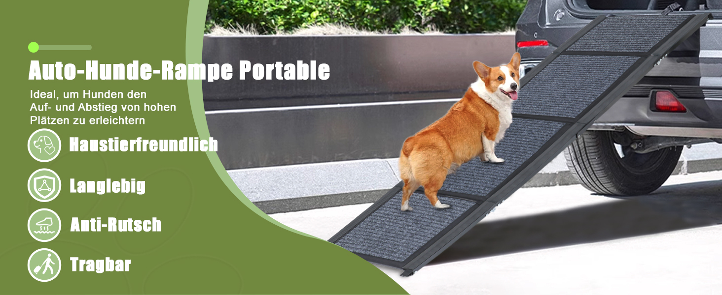 Рампа для собак SMONTER 160 см, автоматично складається, з антиковзким покриттям, для авто, вантажівок та SUV, чорна