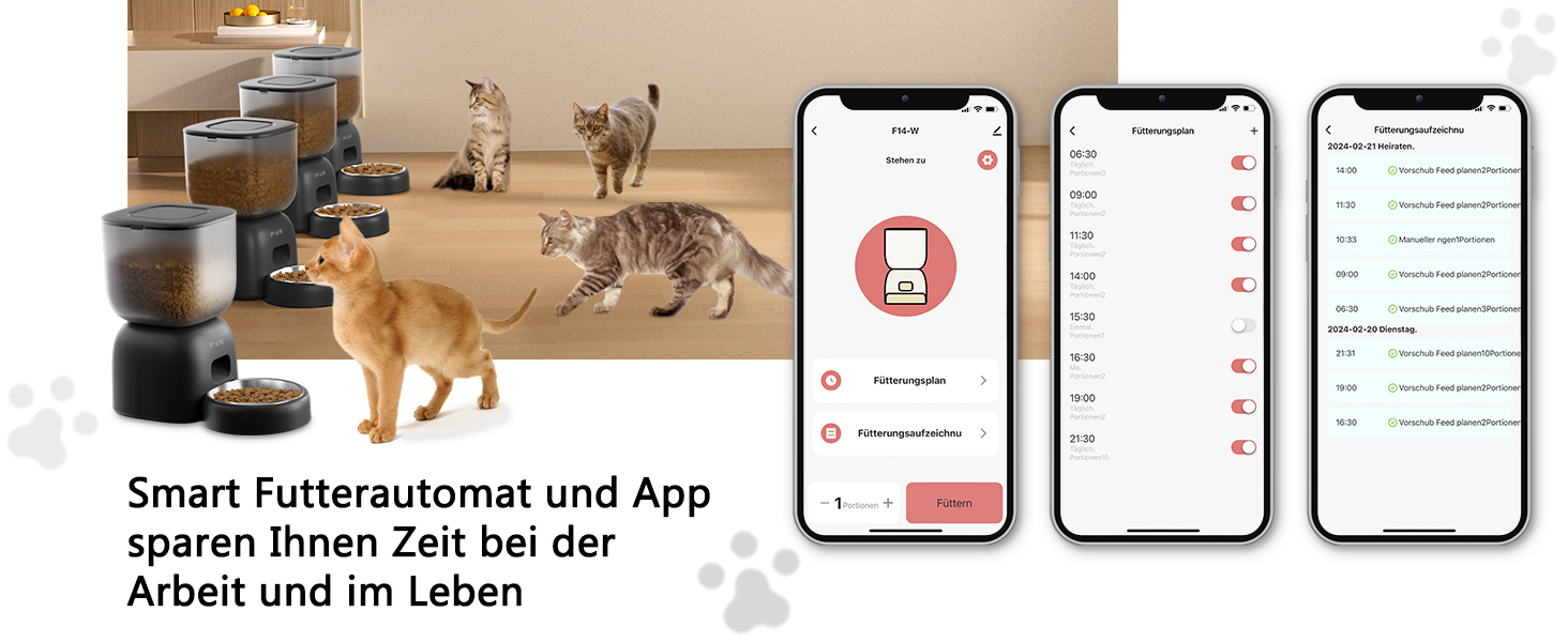 Автоматична годівниця для котів PUPPY KITTY з WiFi, керування через додаток, нержавіюча миска, легке очищення, запис голосу, 1-10 порцій на день