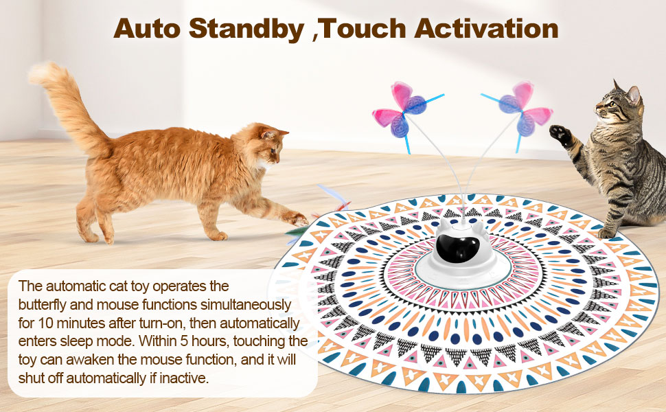 Інтерактивна іграшка для котів Spessn 2-в-1 з електричною пір'ям, 3 режими, USB-зарядка (білий котячий візерунок)