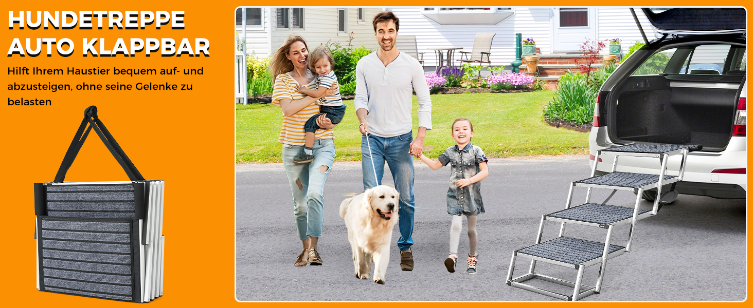 Сходинка для собак у машину: широка, 4 сходинки, з килимом, для великих собак, вантажівок та SUV (підтримка до 100 кг)