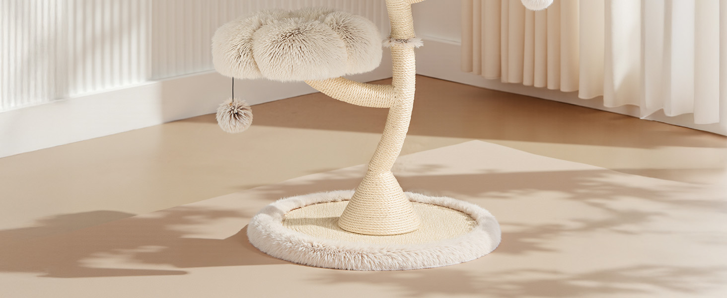 Котячий будиночок-крісло Fudajo з 3 лежаками, котячий комплекс з сизалю та плюшу, висота 125 см, діаметр 59 см, до 15 кг