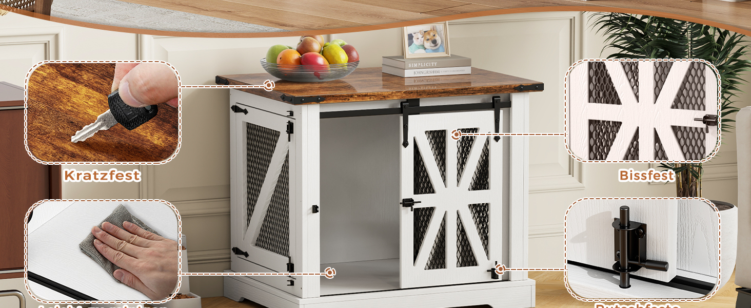 Клітка для собак, 73 см, дерев'яна будка для собак, клітка для собак для дому, посилене виконання, захист від укусів, розмір 73x51x60 см, білий колір