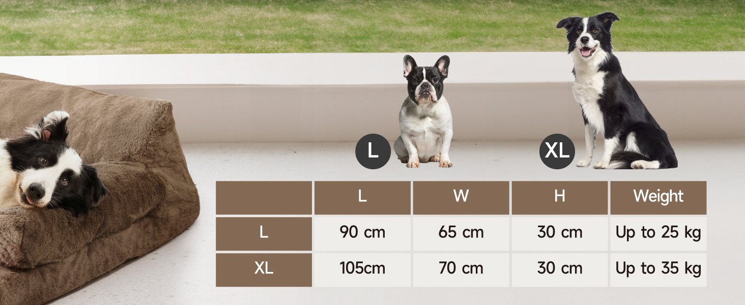 Ортопедичний лежак для собак MeWoofun, середній, водонепроникний, антистресовий плюшевий чохол, 90 x 65 x 30 см (Коричневий, L)