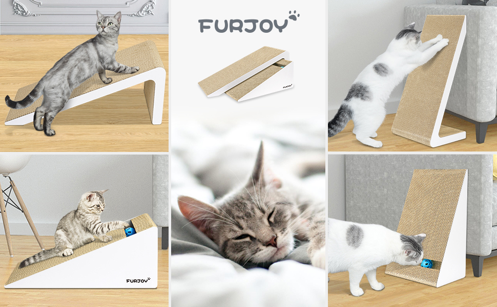 Furjoy Котячий Драпак Вертикальний 2-в-1, Драпак-Килимок, Лаунж, з Котячою М'ятою та Дзвіночком (50 x 24 x 20 см, 37 x 24 x 15 см)