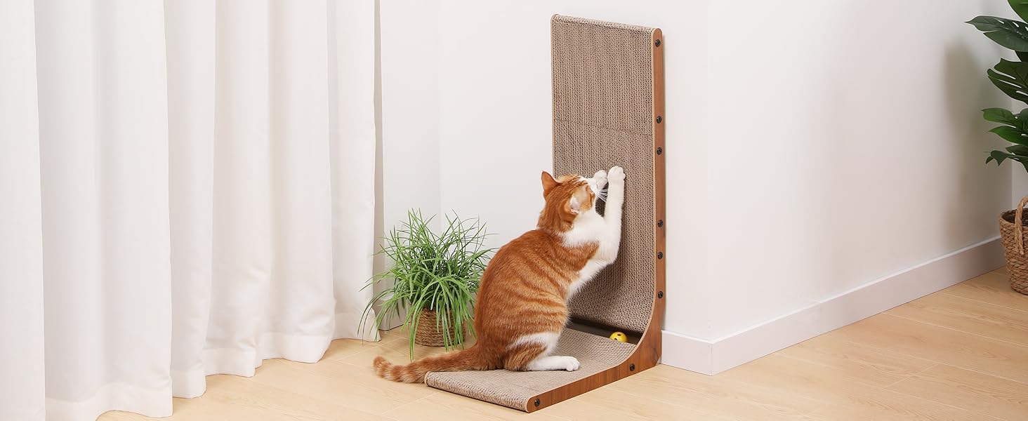 Котячий когтетоп FUKUMARU L-подібний, 68 см, з іграшкою, горіховий колір