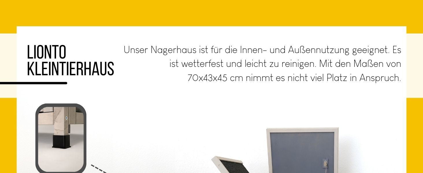 Клітка для кроликів Lionto з дерева з двома входами, 70x43x45 см, водостійке дах з бітуму та пластикові ніжки, для внутрішнього та зовнішнього використання, зимостійка, сучасний дизайн