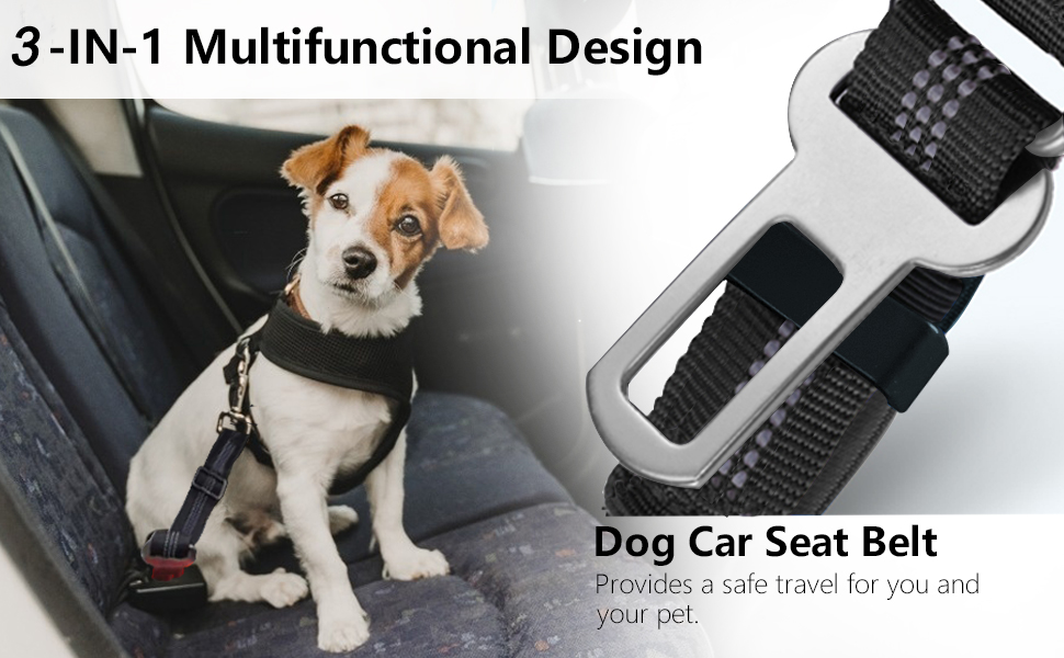 Автомобільний ремінь безпеки для собак Kelivi 3-в-1, чорний. Підходить для великих, середніх та маленьких собак. Ремінь безпеки для тварин, кріплення до підголівника, фіксація, нашийник.