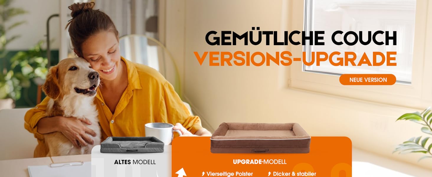 Ортопедичний лежак для собак XL, кошик для собак, що можна прати, з піною у формі яйця, водовідштовхувальний диван для собак з неслизьким дном та чотиристоронніми подушками (світло-коричневий, 117x76x19 см)