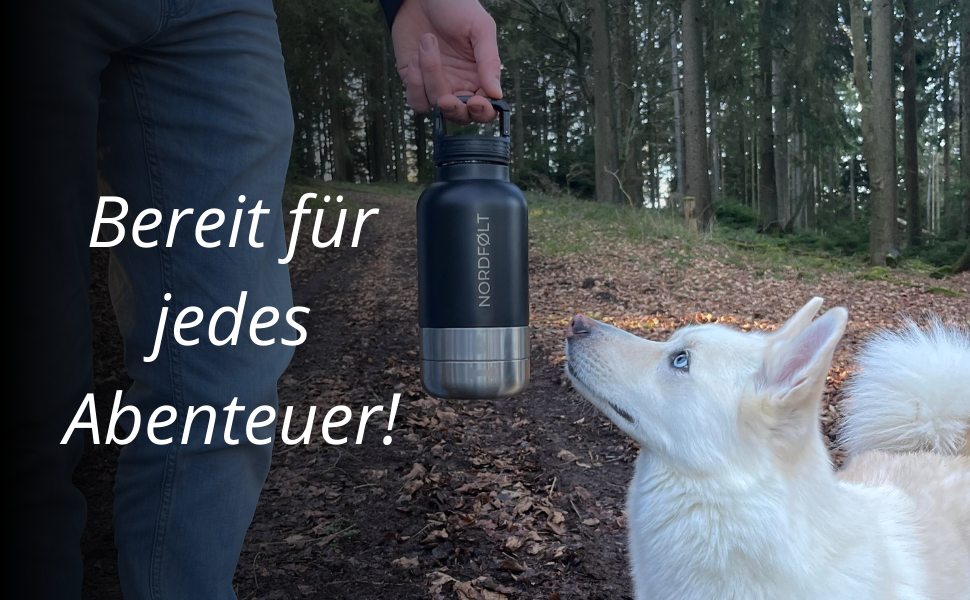 NORDFØLT® Поїлка для собак 4-в-1 з мисками для води та корму, 950 мл, ізотермо-пляшка з нержавіючої сталі, аксесуари для собак, BPA-Free