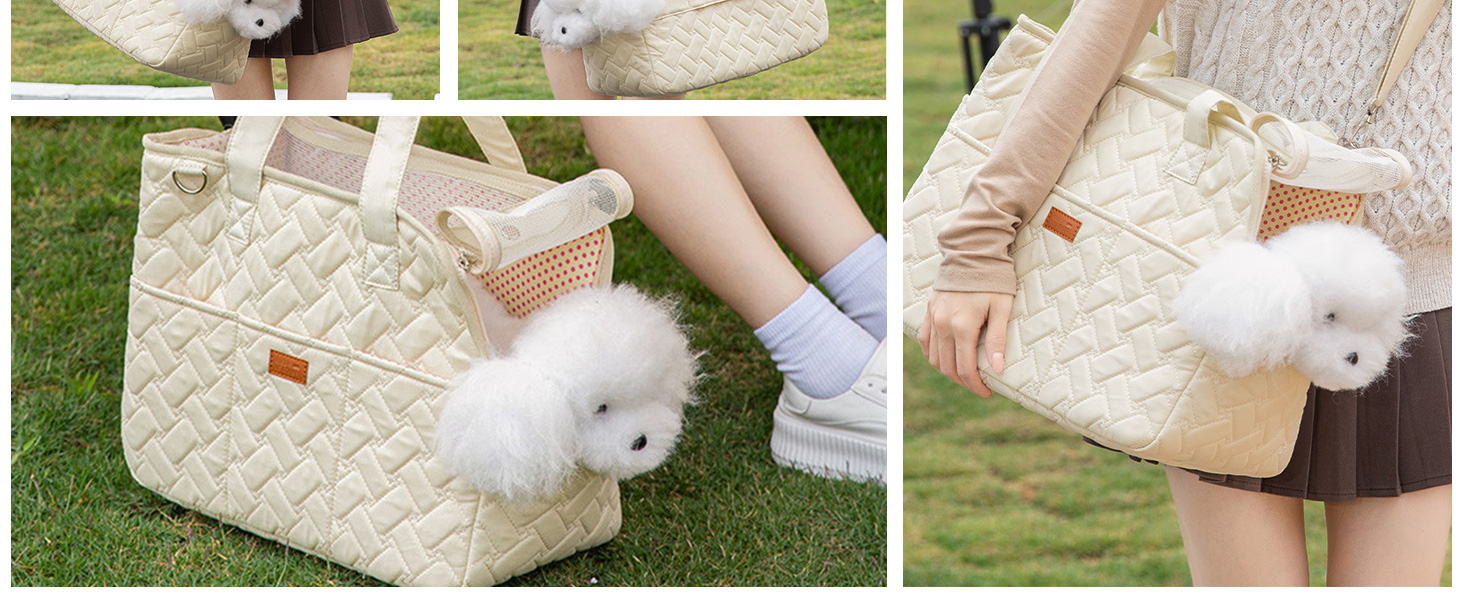 PETCUTE Сумка-переноска для собак та котів, дихаюча переноска для маленьких собак до 6 кг, сумка-переноска на плече з кишенями, переноска для собак з знімним килимком, M, Бежевий