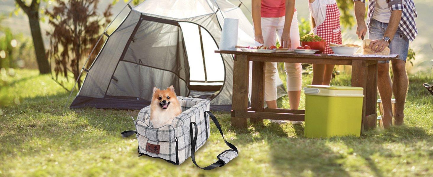 Автокрісло для собак та котів, середньої консолі, стабільне, з ременем, знімний, миючий, для собак та котів середніх порід до 6 кг (у клітинку)