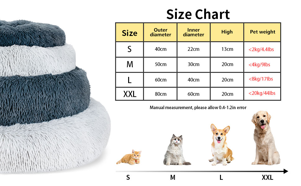 Кругле ліжко для котів та собак, 60 см, плюшеве, миється, сірий колір