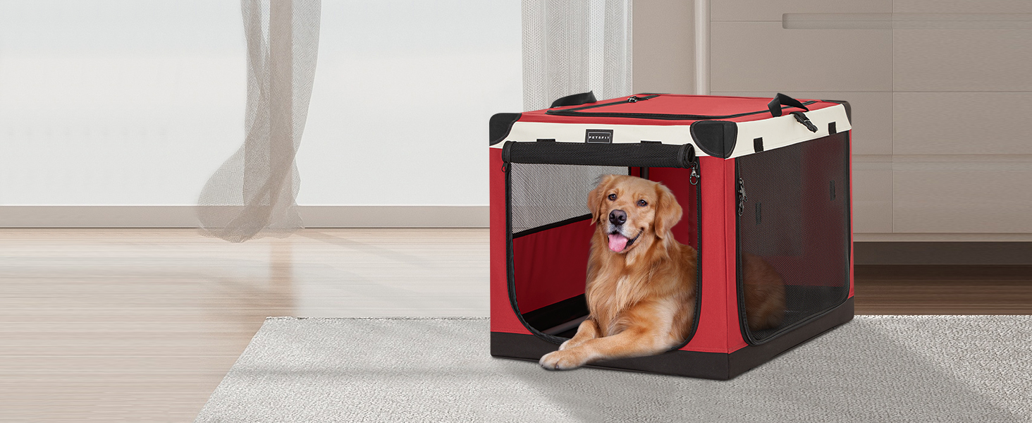 Транспортна переноска для собак Petsfit, велика, червона, розкладна, з міцної тканини та металевим каркасом