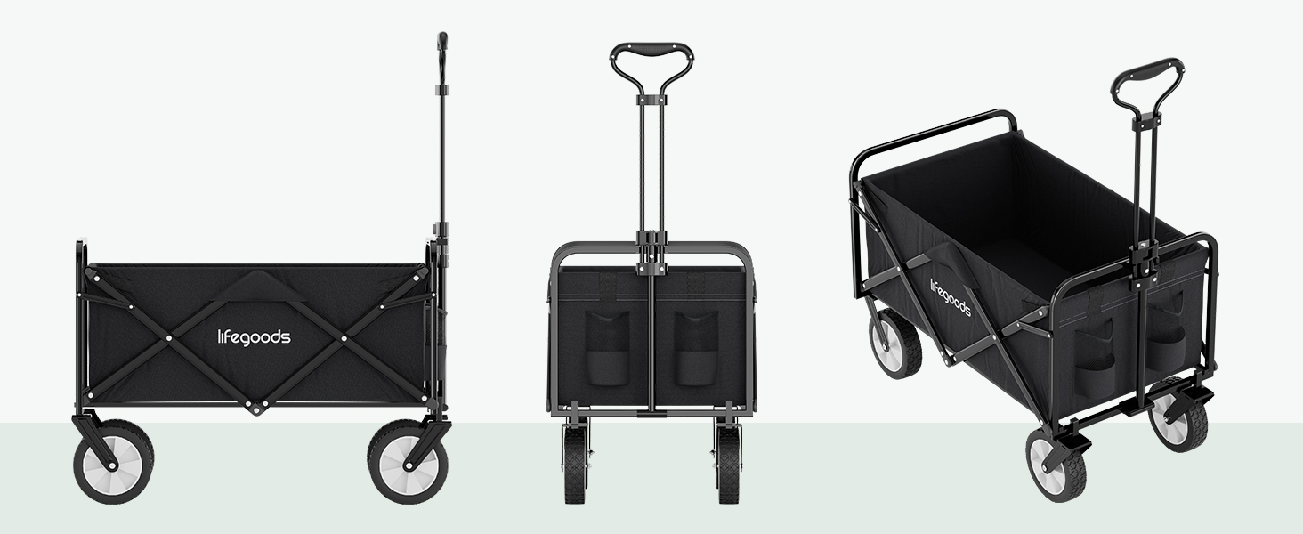 LifeGoods Фарбована візок-тачка, складаний садовий/пляжний візок, чорний – 98x45 см, 94L