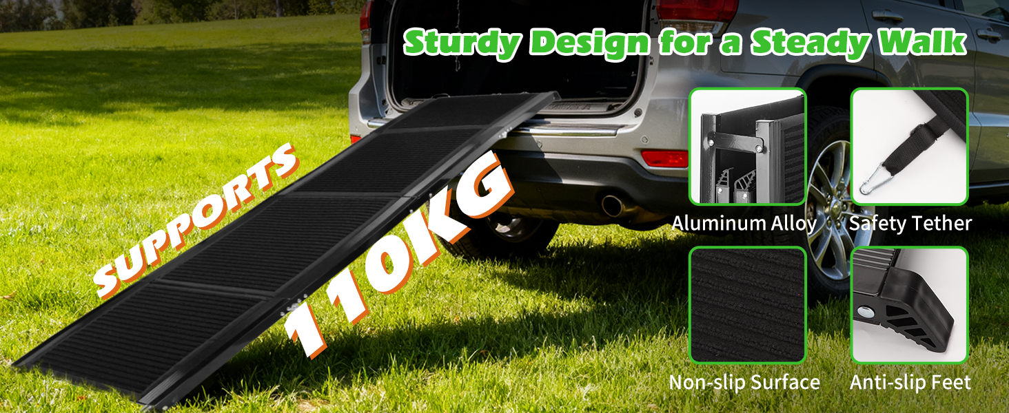 Nobleza Рампа для собак, розкладна, 170 см, антиковзаюча поверхня, для SUV, позашляховиків, вантажівок та сходів, стабільна, для великих та середніх собак до 110 кг