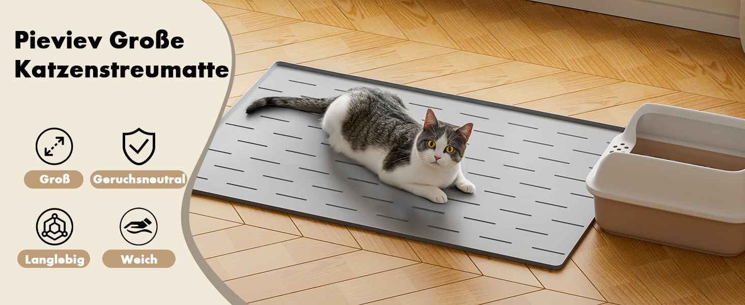 Килимок під лоток для котів Pieviev Katzenklo Matte, 86x56 см, сірий, вологостійкий, неслизький
