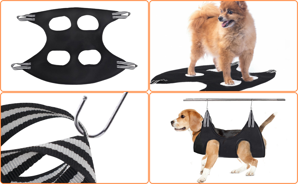 Гамак для собак з S-гачками. Гамак для собак та котів, грумінг, догляд за шерстю, купання (Чорний, до 35 кг)