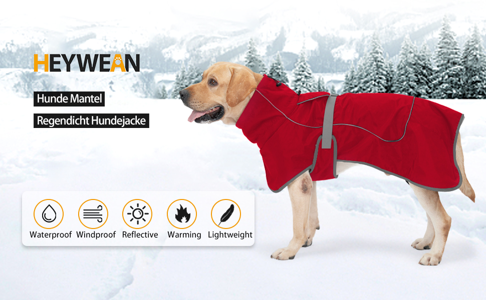 Водонепроникна куртка для собак Heywean з флісовою підкладкою, червона (L)