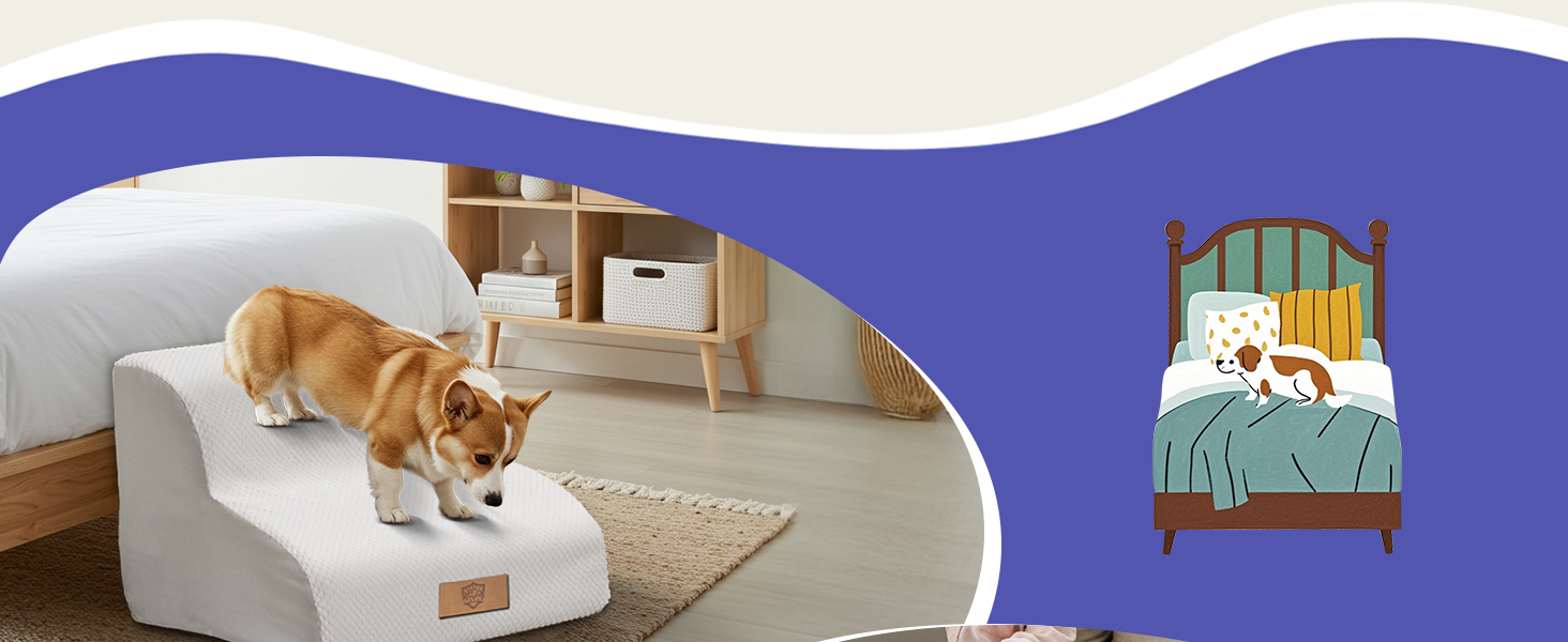 Сходинка для собак Eukue з 5 ступенів, складана, для маленьких та великих собак, з антиковзким покриттям, для ліжка, дивану (біла)