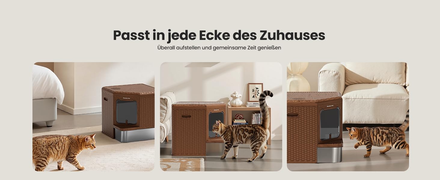 Торгова лоток для котів Gardner Pet з кришкою, великий, з висувним піддоном, сучасний дизайн плетіння ротангу, з фільтром з активованого вугілля, 50 x 50 x 50 см, базова версія