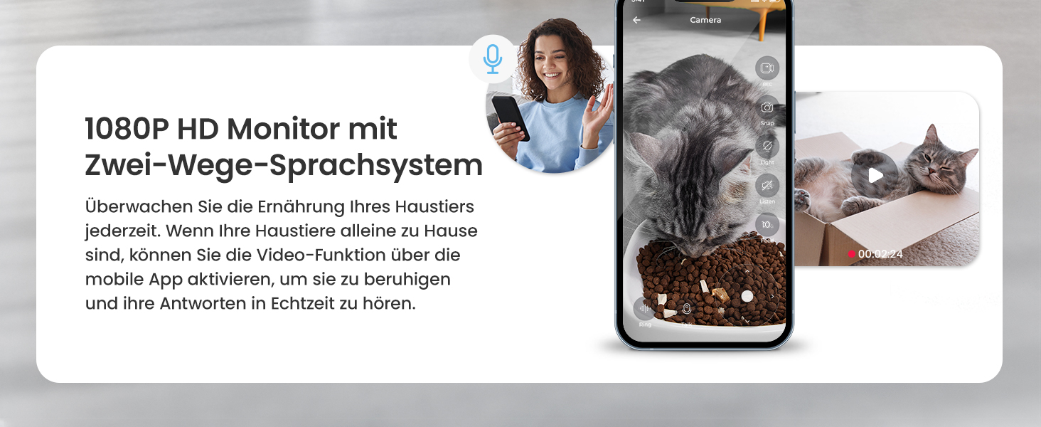 Автоматичний годівниця для котів PETGUGU з таймером та керуванням через APP, керамічний набір для котів та собак, для кількох тварин (PF2)
