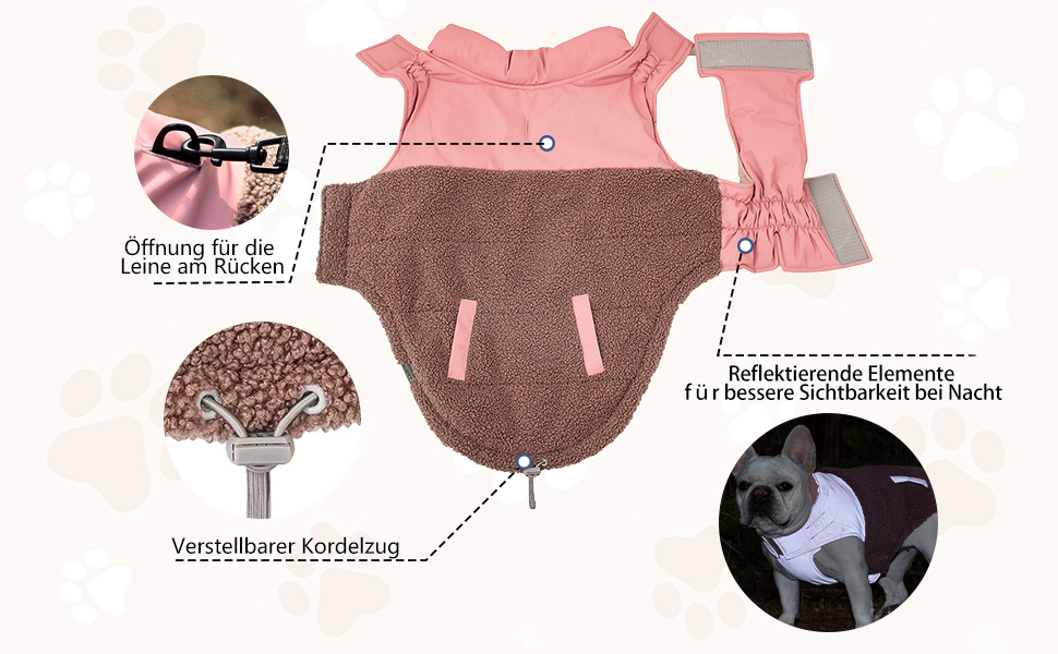 Зимовий теплий жилет для собак, фліс, зручний, регульований, водо- та вітронепроникний, з шлейкою, для маленьких/середніх собак (Рожевий, XL(Обхват грудей 42см))