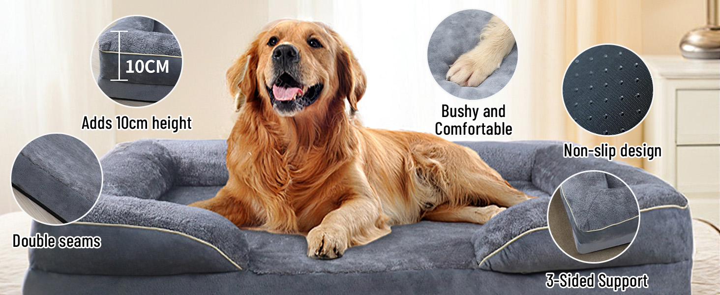Ортопедичне ліжко для собак, корзина для собак, м'яка підстилка, диван для собак, подушка для собак, корзинка для собак з високим бортиком, знімний та пральний чохол, 91 x 69 x 18 см, неслизьке дно