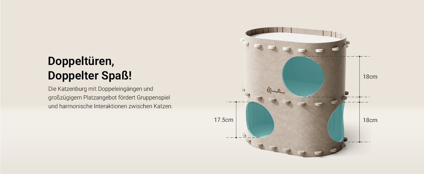 Будиночок-печеринка для котів DownyPaws з фетру, 2-ярусне ліжко для котів, 50 x 33 x 50 см, затишний дизайн, захист кігтів, бежевий