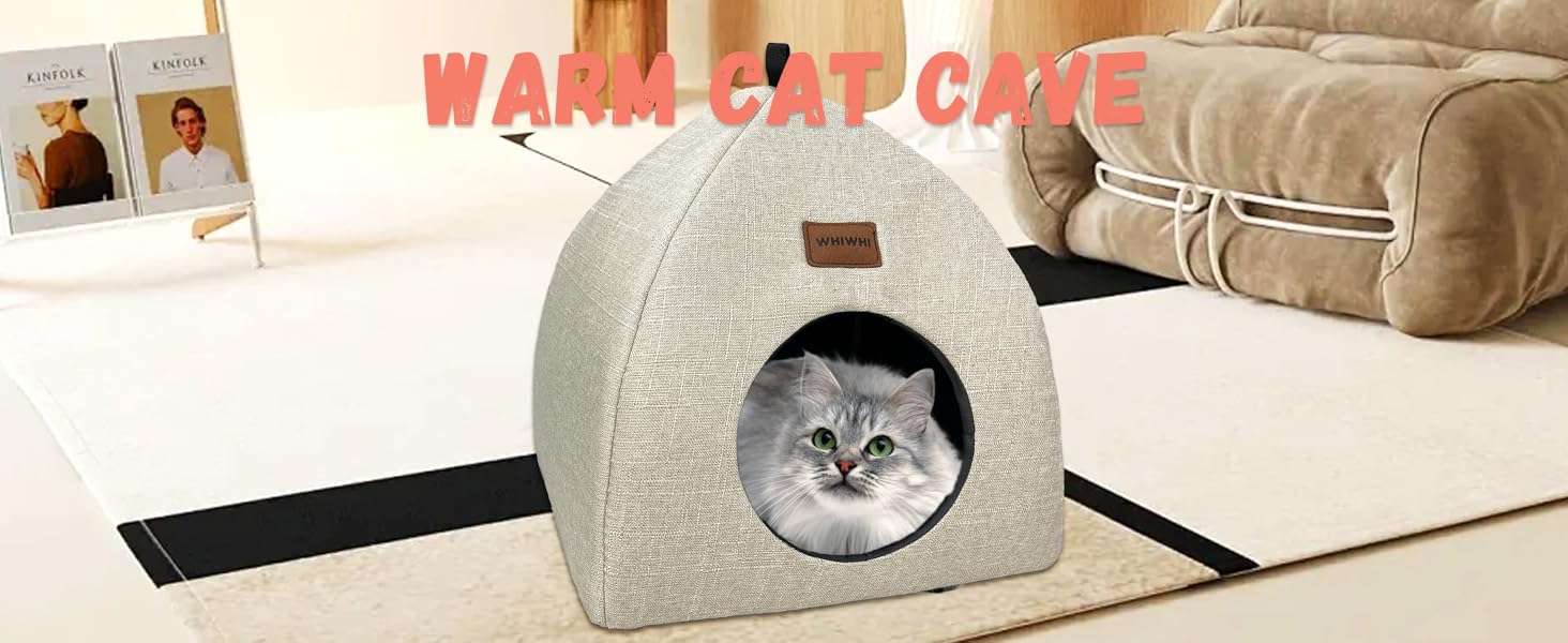 Котячий будиночок Whiwhi для дому, складаний, з окремою подушкою, м'яке ліжко для котів, темно-сірий, 45x45x41 см, зручне та пране