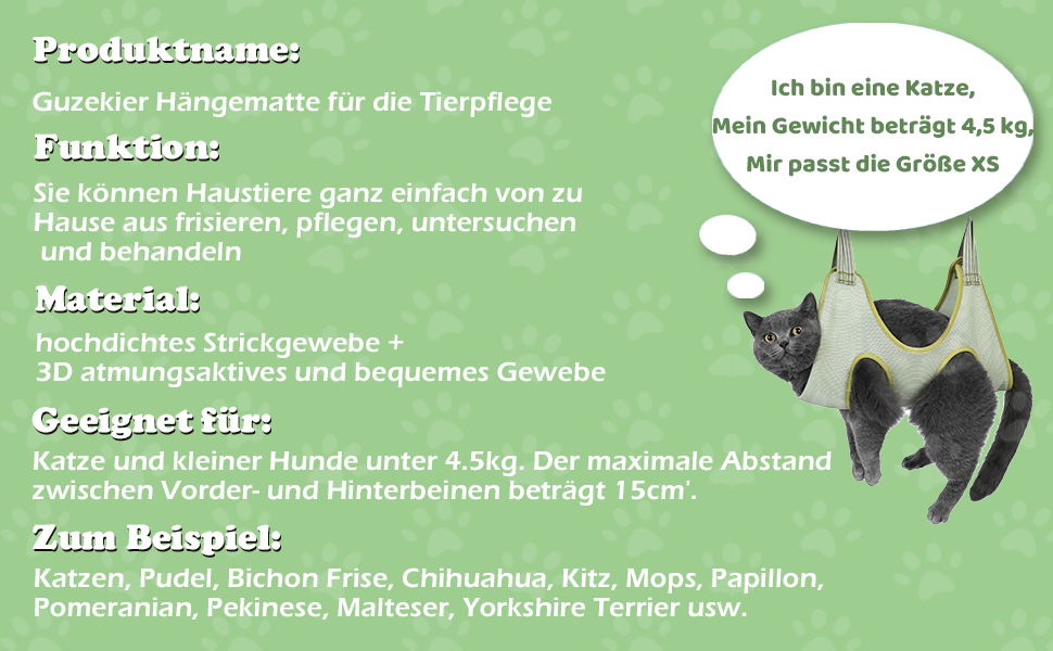 Гузекір для грумінгу собак та котів - гамак-тримач з набором для догляду (до 4.5 кг)