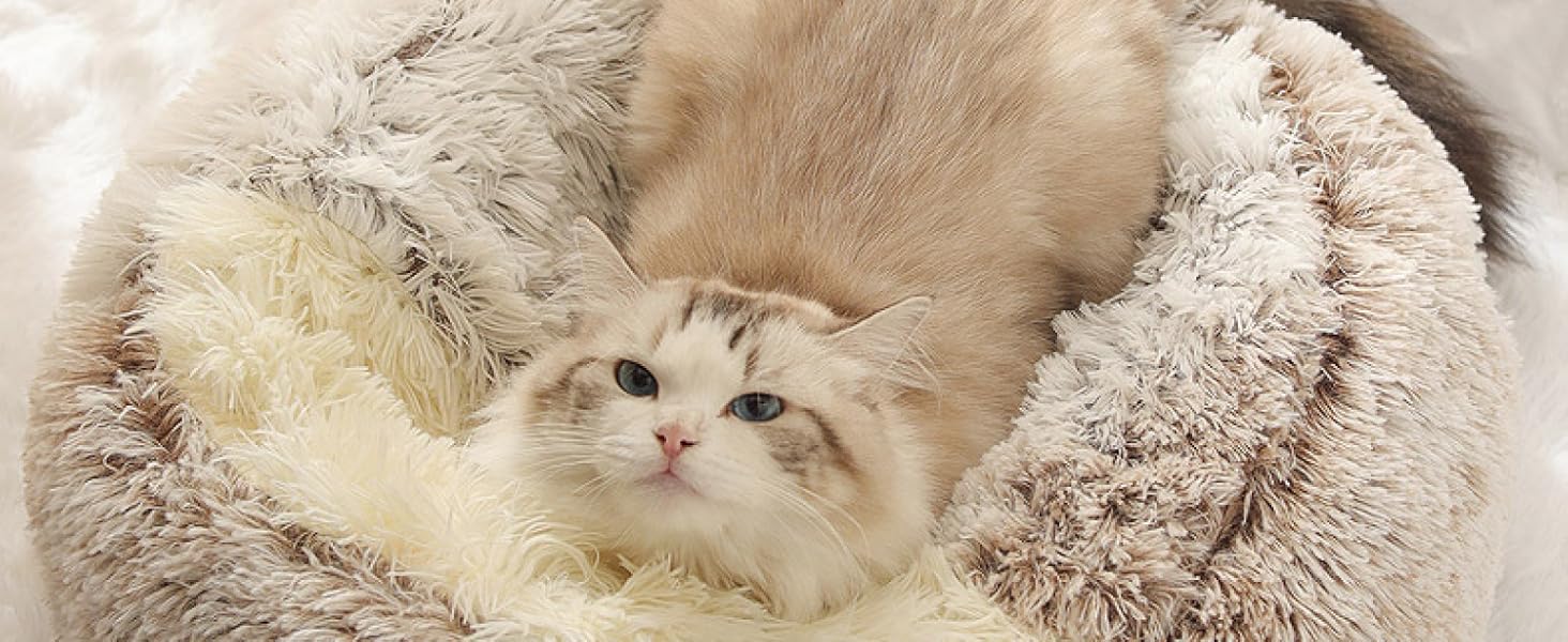 Ліжко для собак і котів Freyamy, кругле, напівзакрите з капюшоном, м'яке, пухнасте, тепле, для маленьких собак і котів, антиковзке, рожевий градієнт, Ø50 см, пране