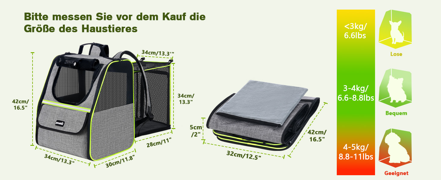 Плед-рюкзак для кота Pecute з сіткою, переноска для тварин, рюкзак для вигулу собак до 6 кг (сірий, розширюваний)