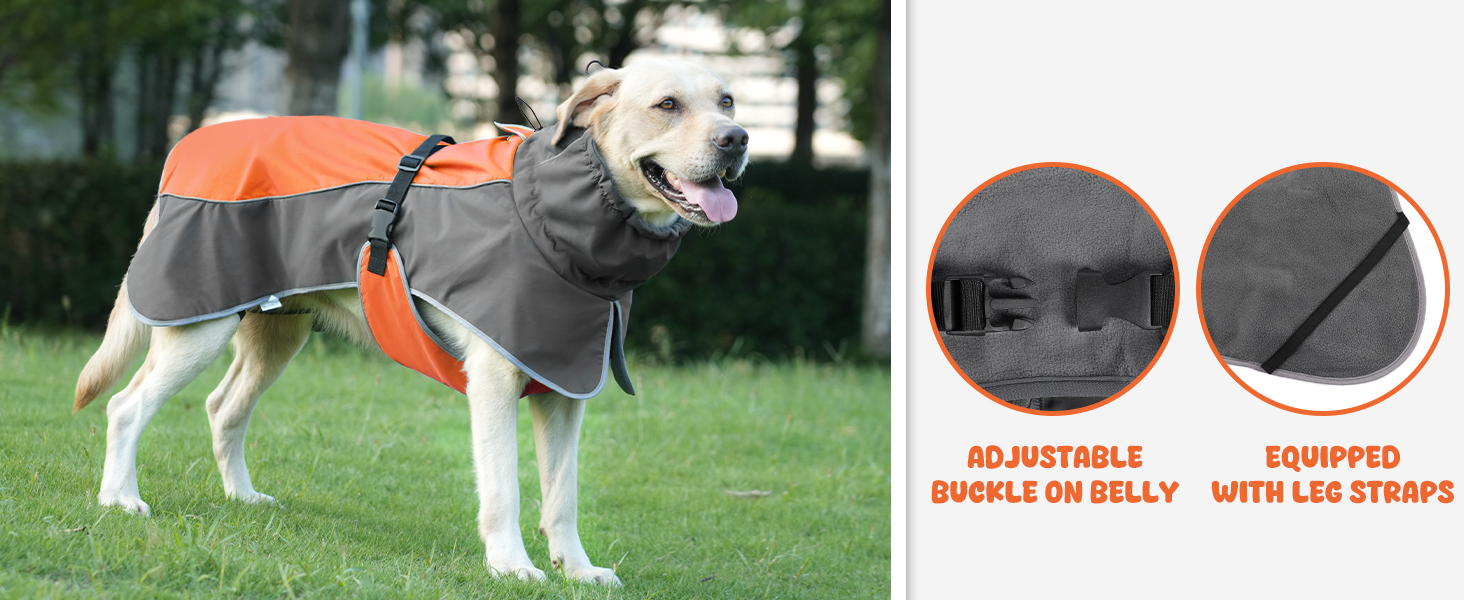 Водонепроникна куртка для собак, світловідбиваюча, вітрозахисна, тепла зимова куртка з м'яким флісовим підкладкою для собак маленьких та великих порід, для активного відпочинку, кемпінгу та походів у холодну погоду, розмір M (спина: 50 см), помаранчевий колір