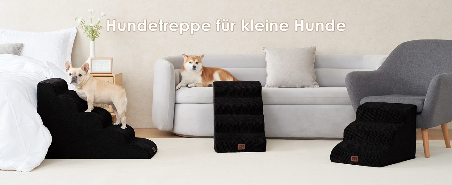 Сходинки для собак EHEYCIGA: 50 см, 4 сходинки, для маленьких собак, на диван/ліжко, з високощільним губчастим матеріалом, знімний та миючий чохол, антиковзне покриття, сірий (40 x 50 x 30 см)