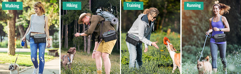 Сумка для корму для собак ORIA, переносна сумка для тренувань, з магнітним закриттям, регульований ремінь та диспенсер для відходів, преміум-якість - сіра