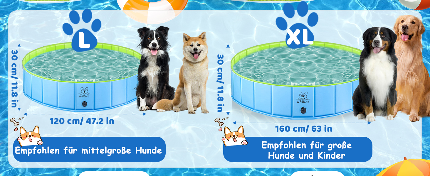 Басейн для собак KHOLEZ 120 x 30 см - складаний, портативний, з килимком та зливом