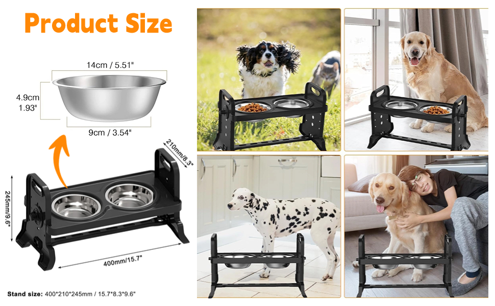 Підвищена годівниця для собак Felenny, регульована висота, 4 рівні, без розливання, повільний диспенсер води для собак та котів